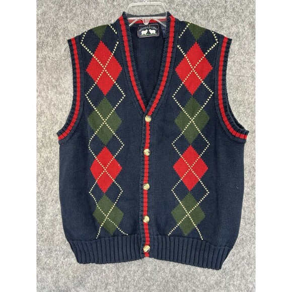 Vintage Woods & Gray Cardigan Men’s Large Argyle Knit Grandpa Retro Academia - Picture 1 of 8